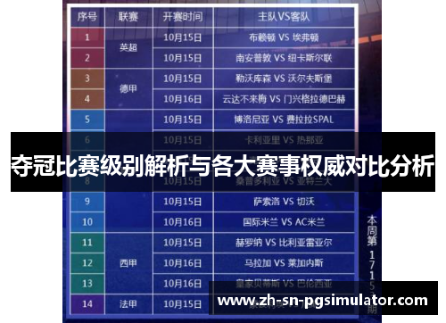 夺冠比赛级别解析与各大赛事权威对比分析
